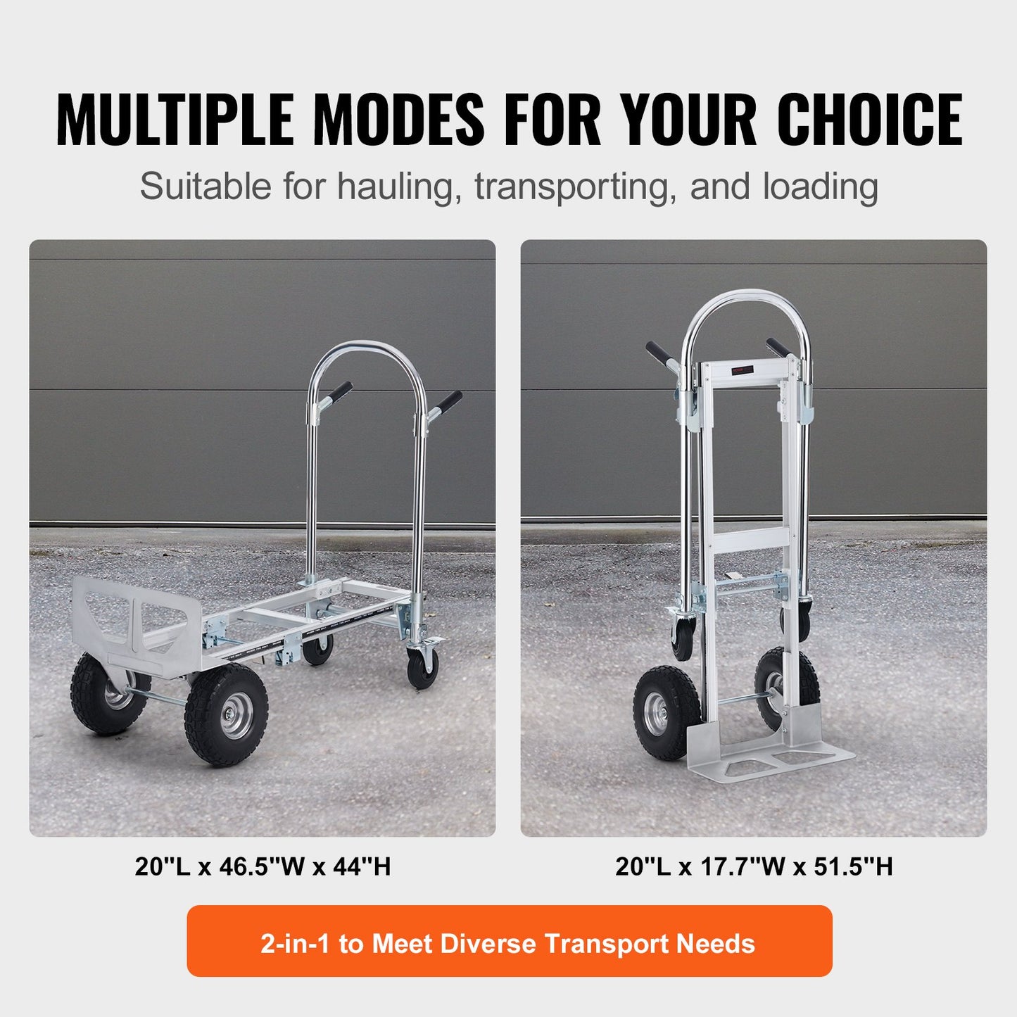 VEVOR Aluminum Hand Truck, 2 in 1, 454 kg Max Load Capacity, Heavy Duty Industrial