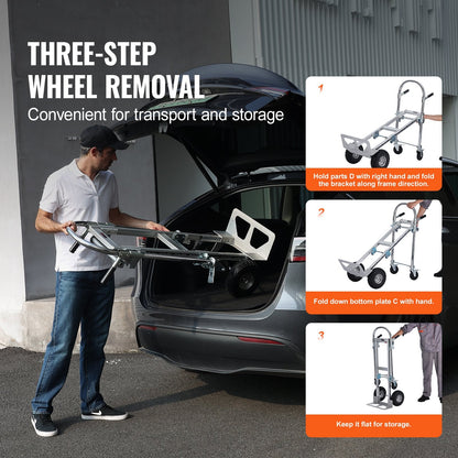 Aluminum Convertible Hand Truck, 2-in-1, 454 kg Capacity, Folding Utility Cart