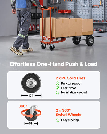 4 in 1 Hand Truck, 453.6 kg Load Capacity for 4-Wheel Mode, Convertible Hand Truck Dolly with Non-Slip Handle & Wheels, Aluminum Alloy Portable Trolley Dolly for Moving Home, Office, Warehouse