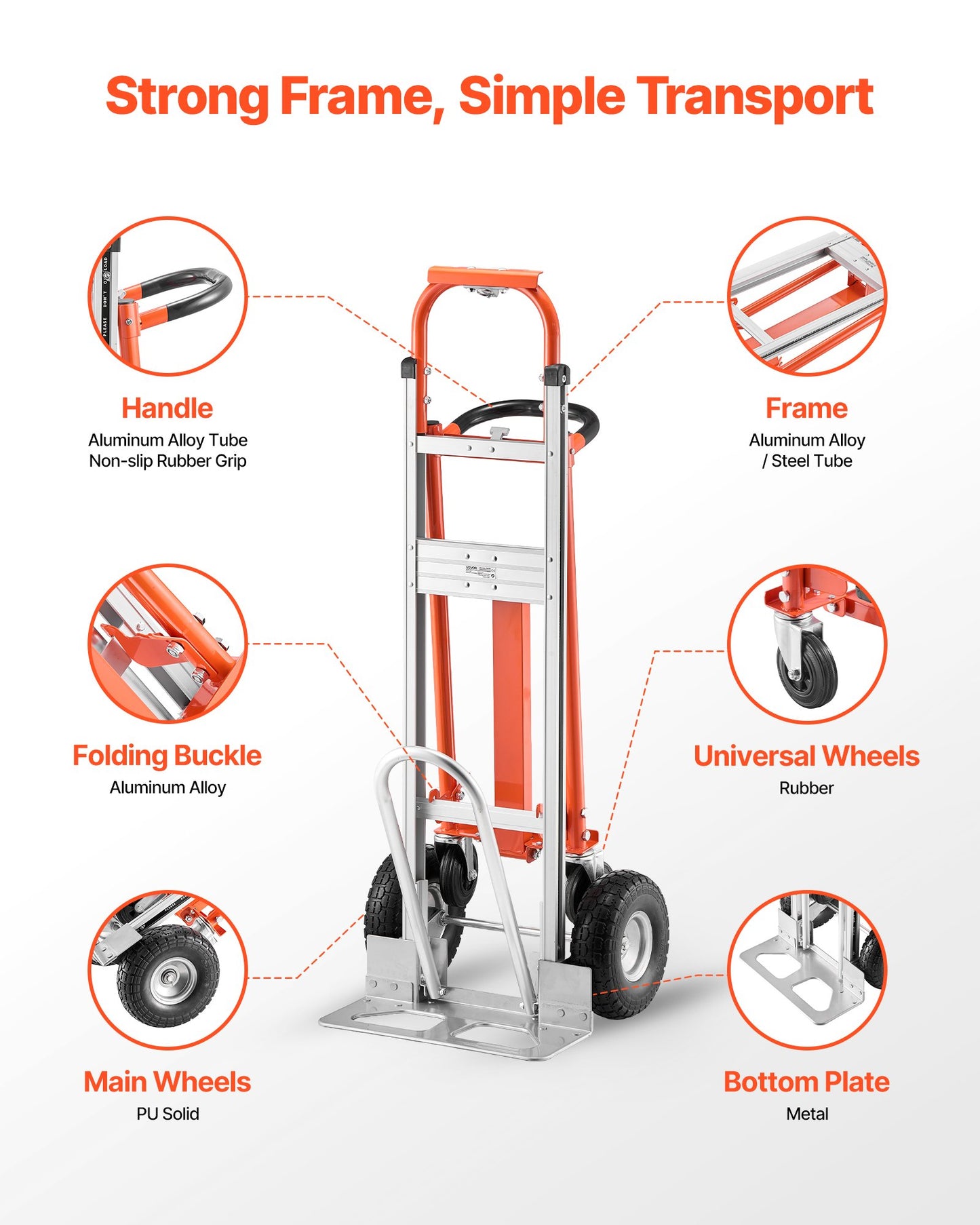 4 in 1 Hand Truck, 453.6 kg Load Capacity for 4-Wheel Mode, Convertible Hand Truck Dolly with Non-Slip Handle & Wheels, Aluminum Alloy Portable Trolley Dolly for Moving Home, Office, Warehouse