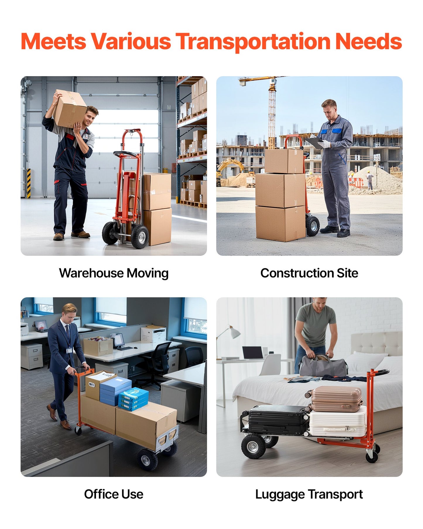4 in 1 Hand Truck, 453.6 kg Load Capacity for 4-Wheel Mode, Convertible Hand Truck Dolly with Non-Slip Handle & Wheels, Aluminum Alloy Portable Trolley Dolly for Moving Home, Office, Warehouse