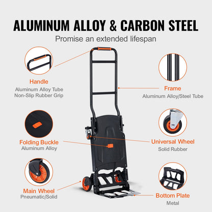 Aluminum 2-in-1 Hand Truck & Dolly, 136 kg Capacity, Folding Utility Cart
