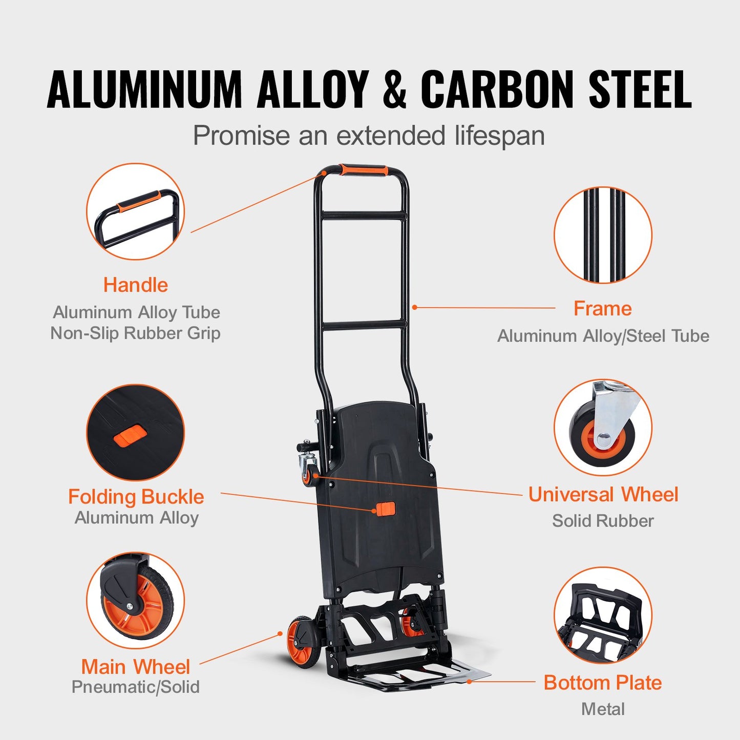 VEVOR Aluminum Hand Truck, 2 in 1, 136 kg Max Load Capacity, Heavy Duty Industrial
