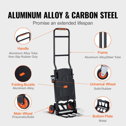 VEVOR Aluminum Hand Truck, 2 in 1, 136 kg Max Load Capacity, Heavy Duty Industrial