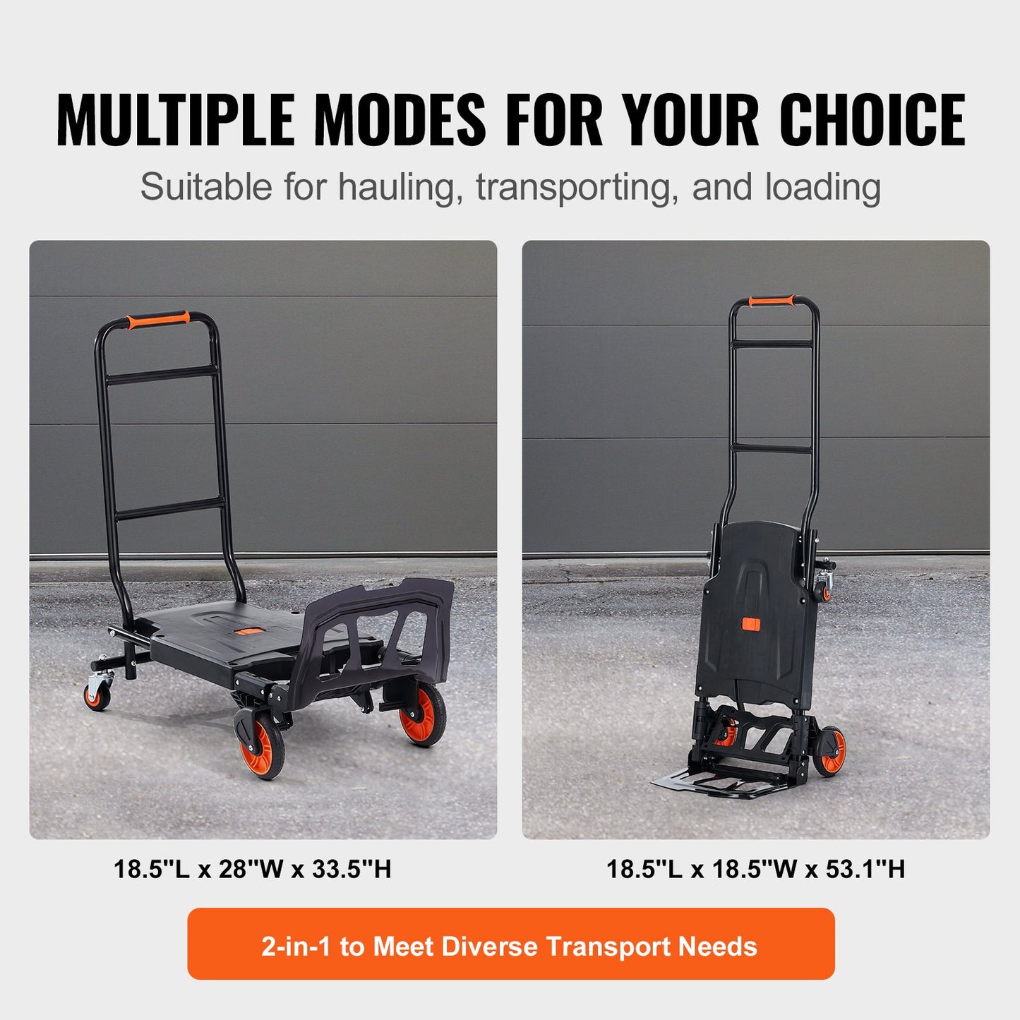 VEVOR Aluminum Hand Truck, 2 in 1, 136 kg Max Load Capacity, Heavy Duty Industrial