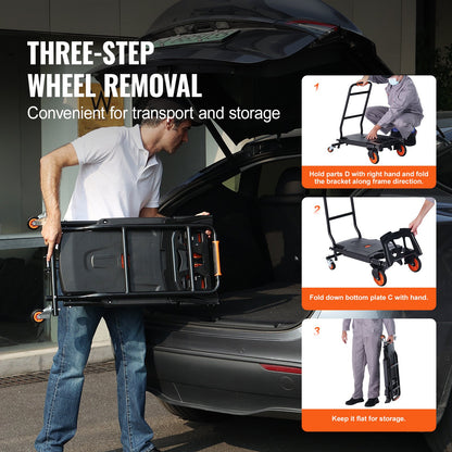 VEVOR Aluminum Hand Truck, 2 in 1, 136 kg Max Load Capacity, Heavy Duty Industrial