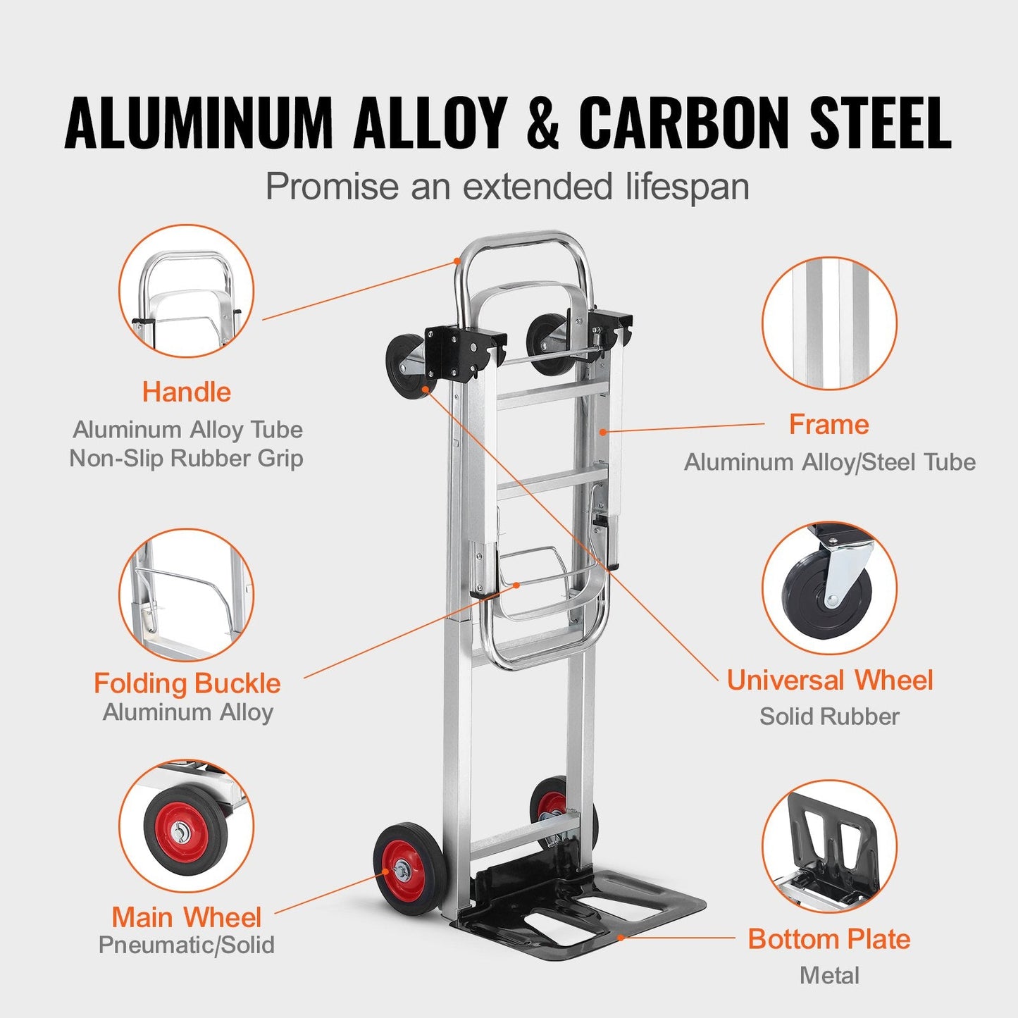 Heavy Duty Aluminum Convertible Hand Truck and Platform Cart, 181 kg Capacity