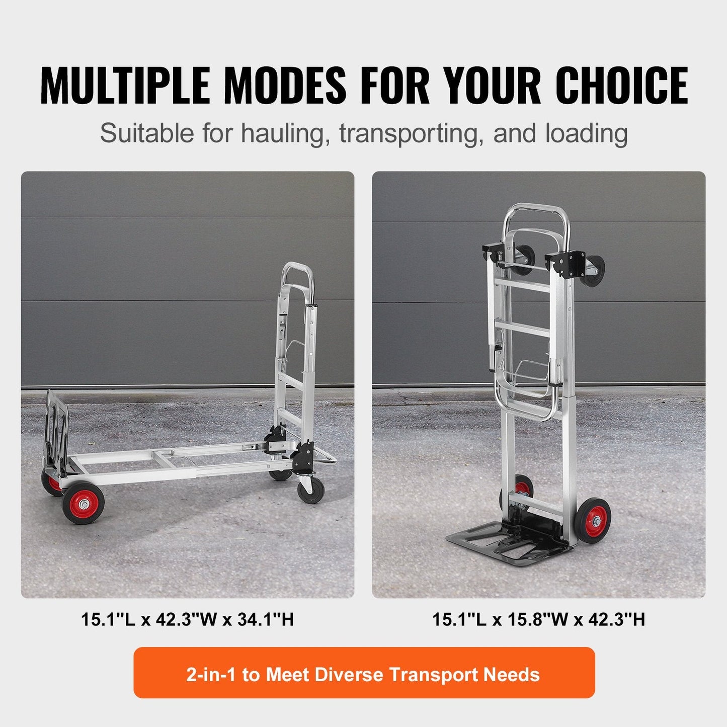 Heavy Duty Aluminum Convertible Hand Truck and Platform Cart, 181 kg Capacity