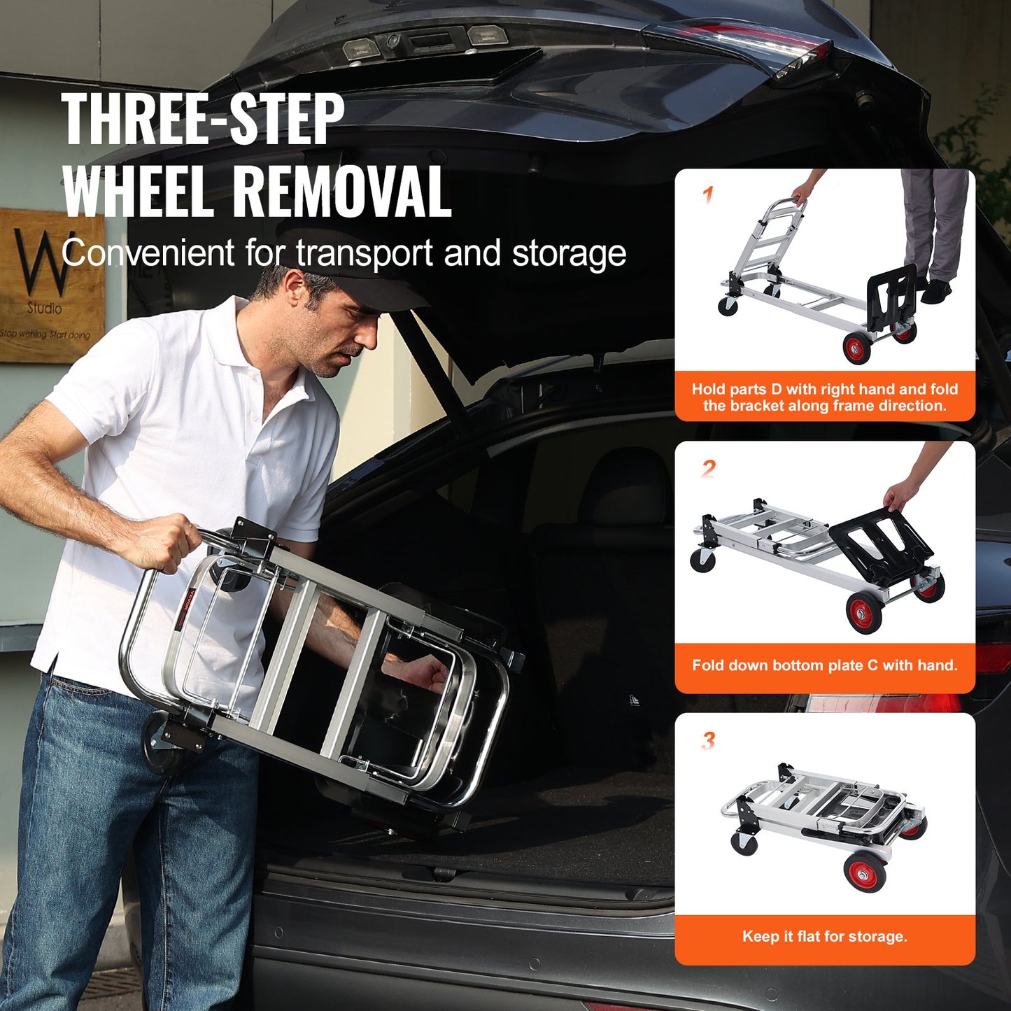 VEVOR Aluminum Hand Truck, 2 in 1, 181 kg Max Load Capacity, Heavy Duty Industrial