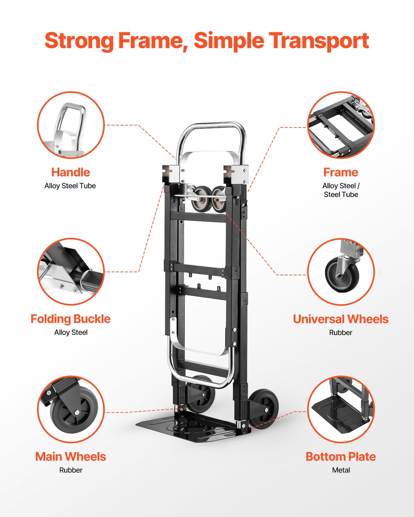 2 in 1 Folding Hand Truck, 226.9 kg Load Capacity for 4-Wheel Mode, Convertible Hand Truck Dolly with Wheels & Adjustable Handle, Portable Trolley Dolly for Moving Home, Office, Warehouse