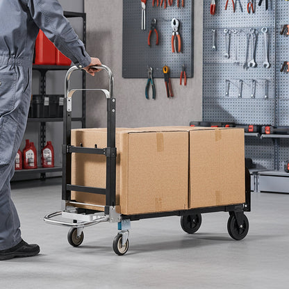 2 in 1 Folding Hand Truck, 226.9 kg Load Capacity for 4-Wheel Mode, Convertible Hand Truck Dolly with Wheels & Adjustable Handle, Portable Trolley Dolly for Moving Home, Office, Warehouse
