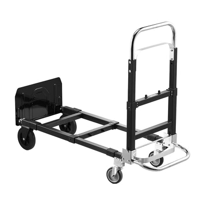 2 in 1 Folding Hand Truck, 226.9 kg Load Capacity for 4-Wheel Mode, Convertible Hand Truck Dolly with Wheels & Adjustable Handle, Portable Trolley Dolly for Moving Home, Office, Warehouse