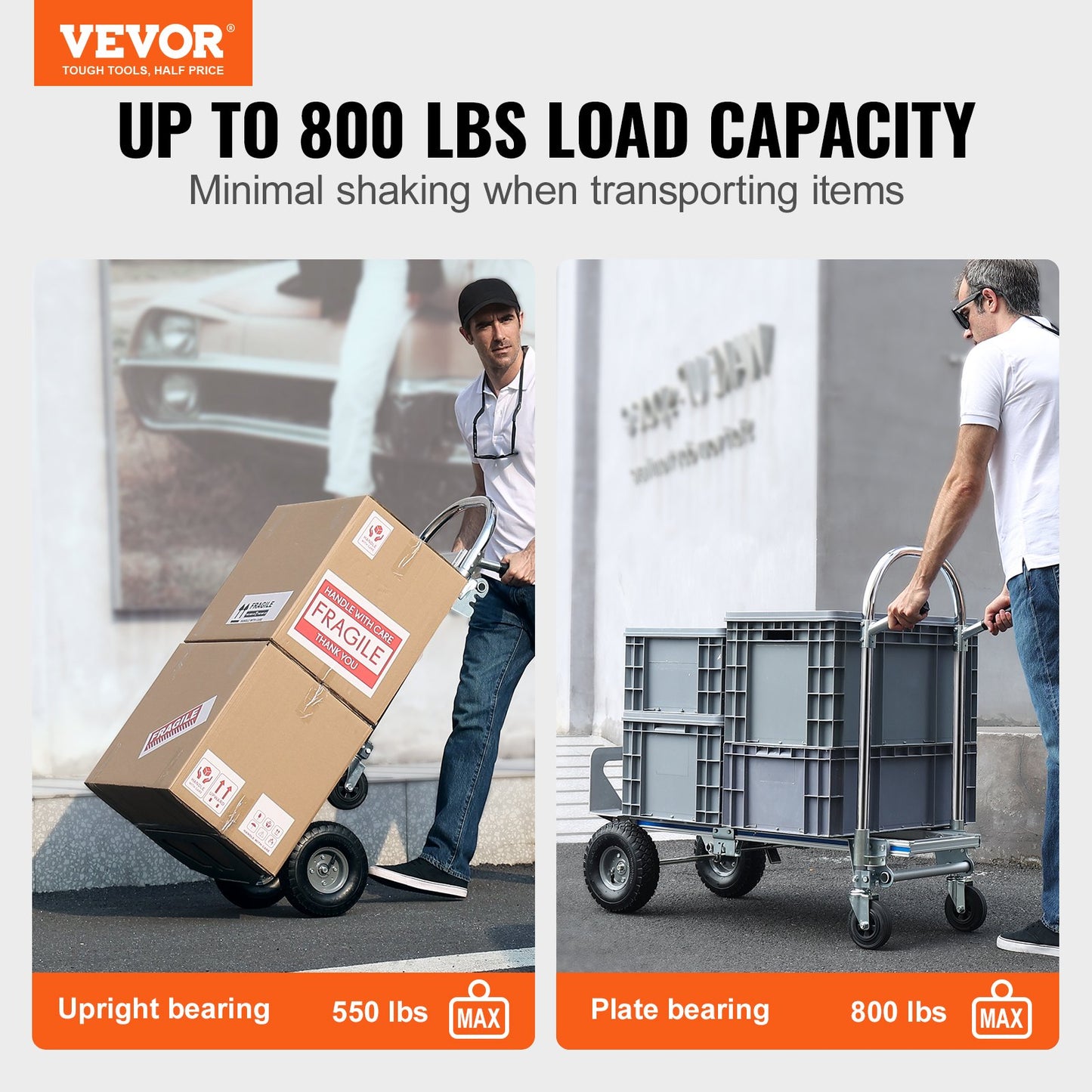 VEVOR Aluminum Hand Truck, 2 in 1, 363 kg Max Load Capacity, Heavy Duty Industrial