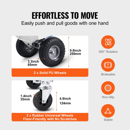 VEVOR Aluminum Hand Truck, 2 in 1, 363 kg Max Load Capacity, Heavy Duty Industrial
