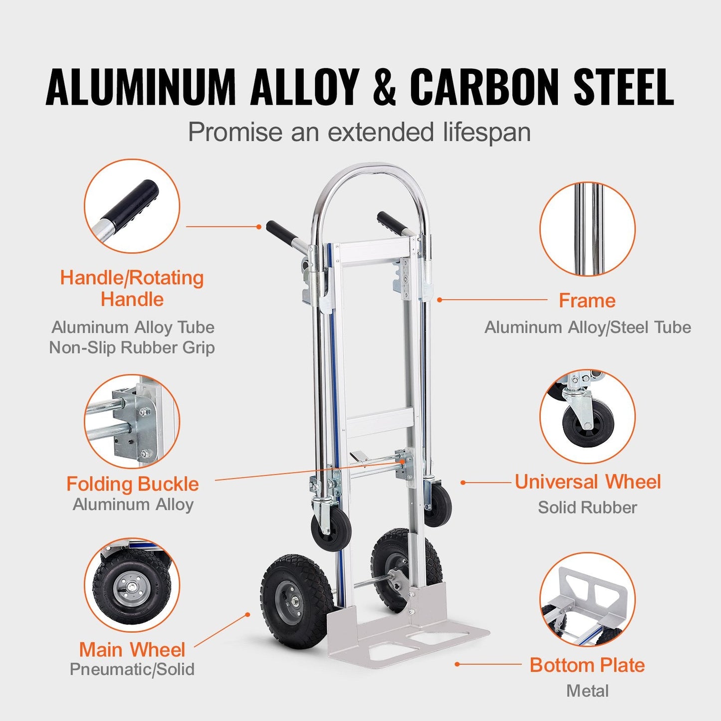 Heavy Duty Aluminum Convertible Hand Truck and Platform Cart, 363 kg Capacity