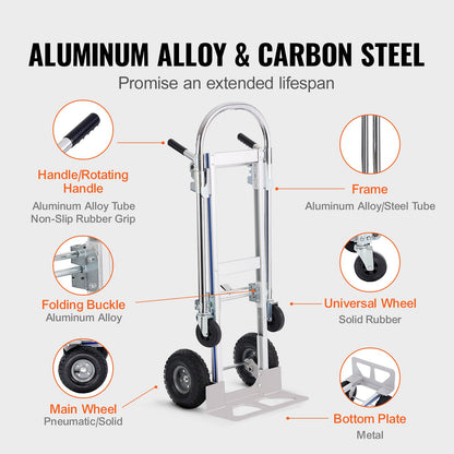 VEVOR Aluminum Hand Truck, 2 in 1, 363 kg Max Load Capacity, Heavy Duty Industrial
