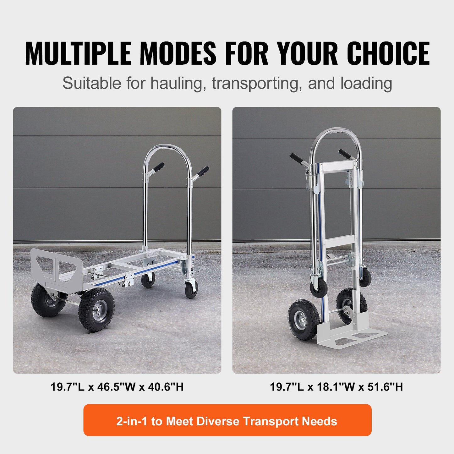 VEVOR Aluminum Hand Truck, 2 in 1, 363 kg Max Load Capacity, Heavy Duty Industrial