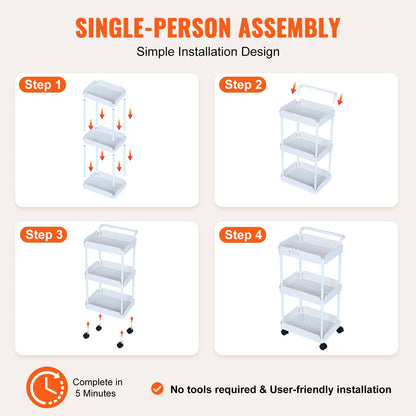 3-Tier Rolling Utility Cart with Lockable Wheels, Multi-Functional Storage Trolley