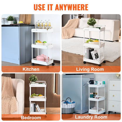 VEVOR 3-Tier Rolling Utility Cart, Kitchen Cart with Lockable Wheels, Multi-Functional