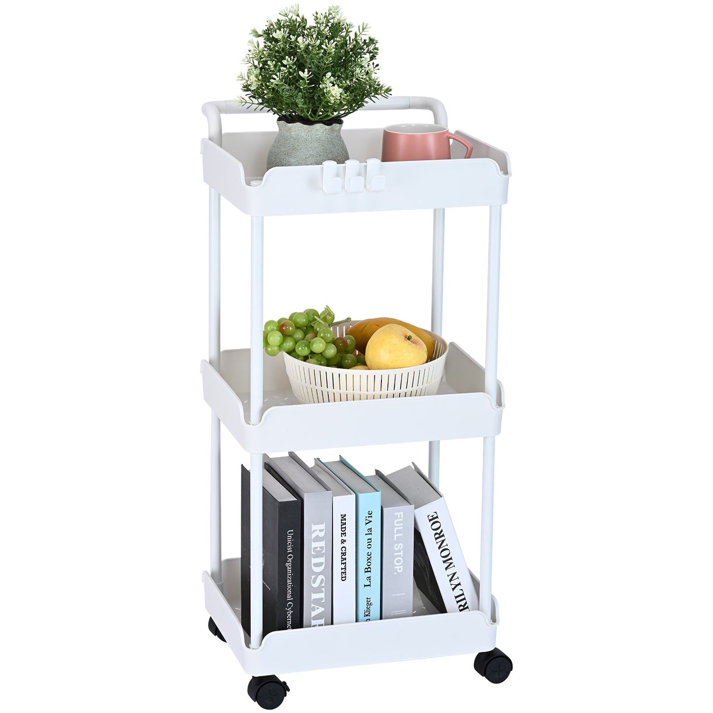 VEVOR 3-Tier Rolling Utility Cart, Kitchen Cart with Lockable Wheels, Multi-Functional