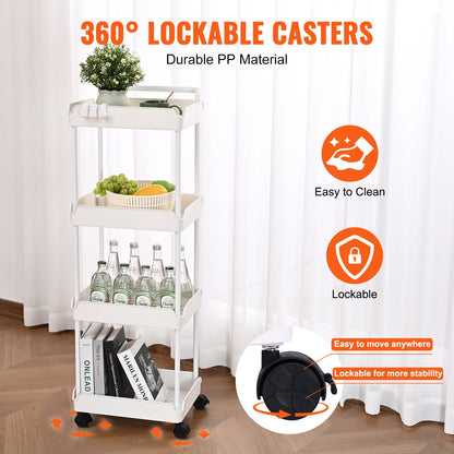 VEVOR 4-Tier Rolling Utility Cart, Kitchen Cart with Lockable Wheels, Multi-Functional