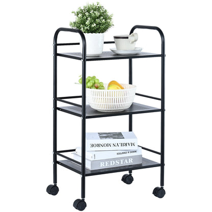 3-Tier Metal Utility Cart with Lockable Wheels, Multi-Functional Storage Trolley
