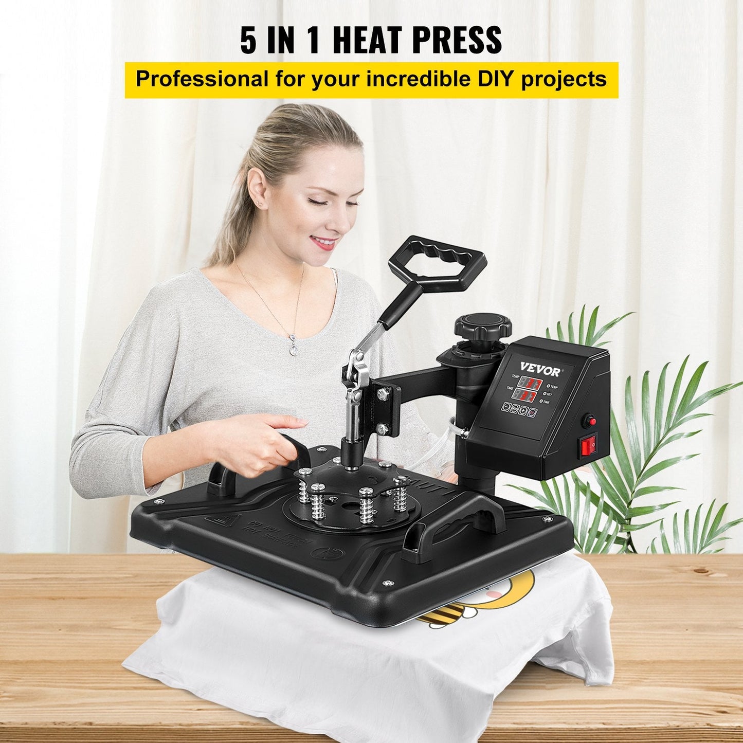 5-in-1 Heat Press Machine, 1250W, 30x38cm for DIY T-Shirts, Hats & Shoes