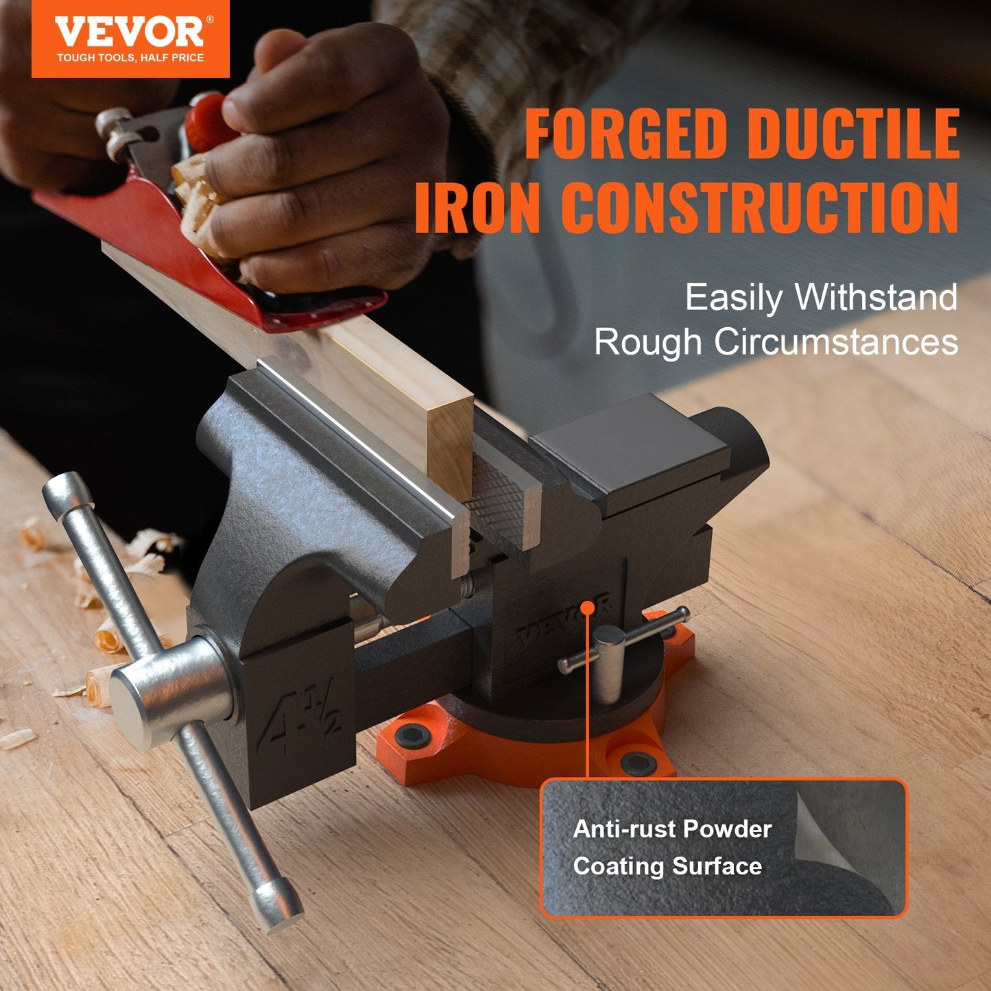 Heavy Duty 11.5 cm Bench Vise with 240° Swivel and Anvil