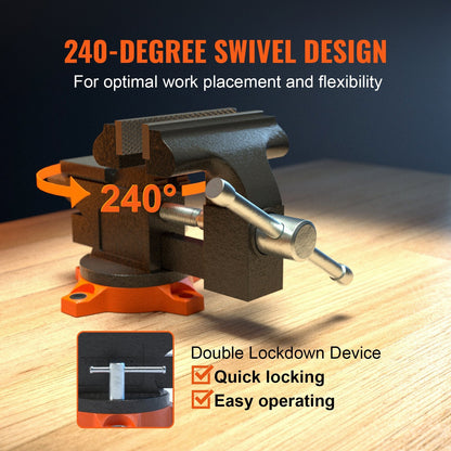 Heavy Duty 11.5 cm Bench Vise with 240° Swivel and Anvil