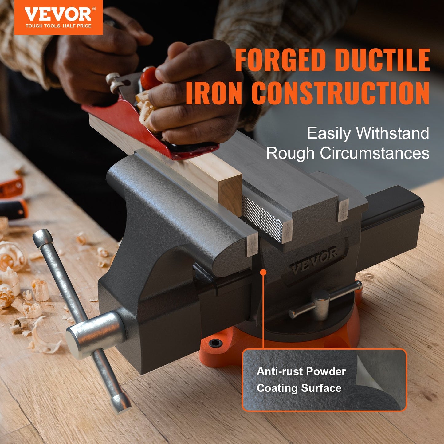 VEVOR 16.7cm Bench Vise Anvil Swivel Locking Base Heavy Duty Ductile Iron Vice