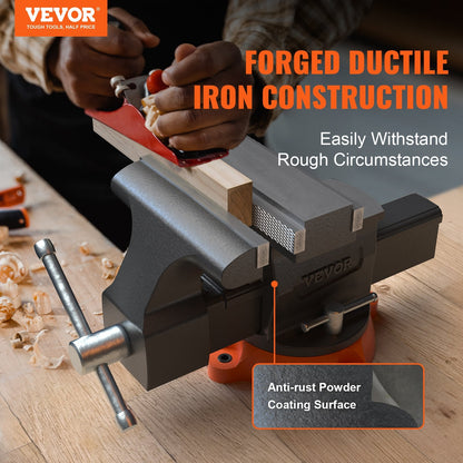 Heavy Duty 16.7cm Bench Vise with 360° Swivel Base & Anvil, Ductile Iron