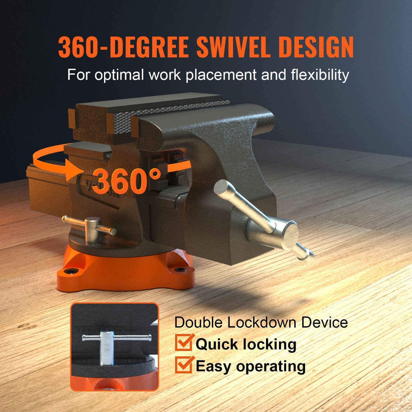 Heavy Duty 16.7cm Bench Vise with 360° Swivel Base & Anvil, Ductile Iron