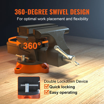 Heavy Duty 16.7cm Bench Vise with 360° Swivel Base & Anvil, Ductile Iron