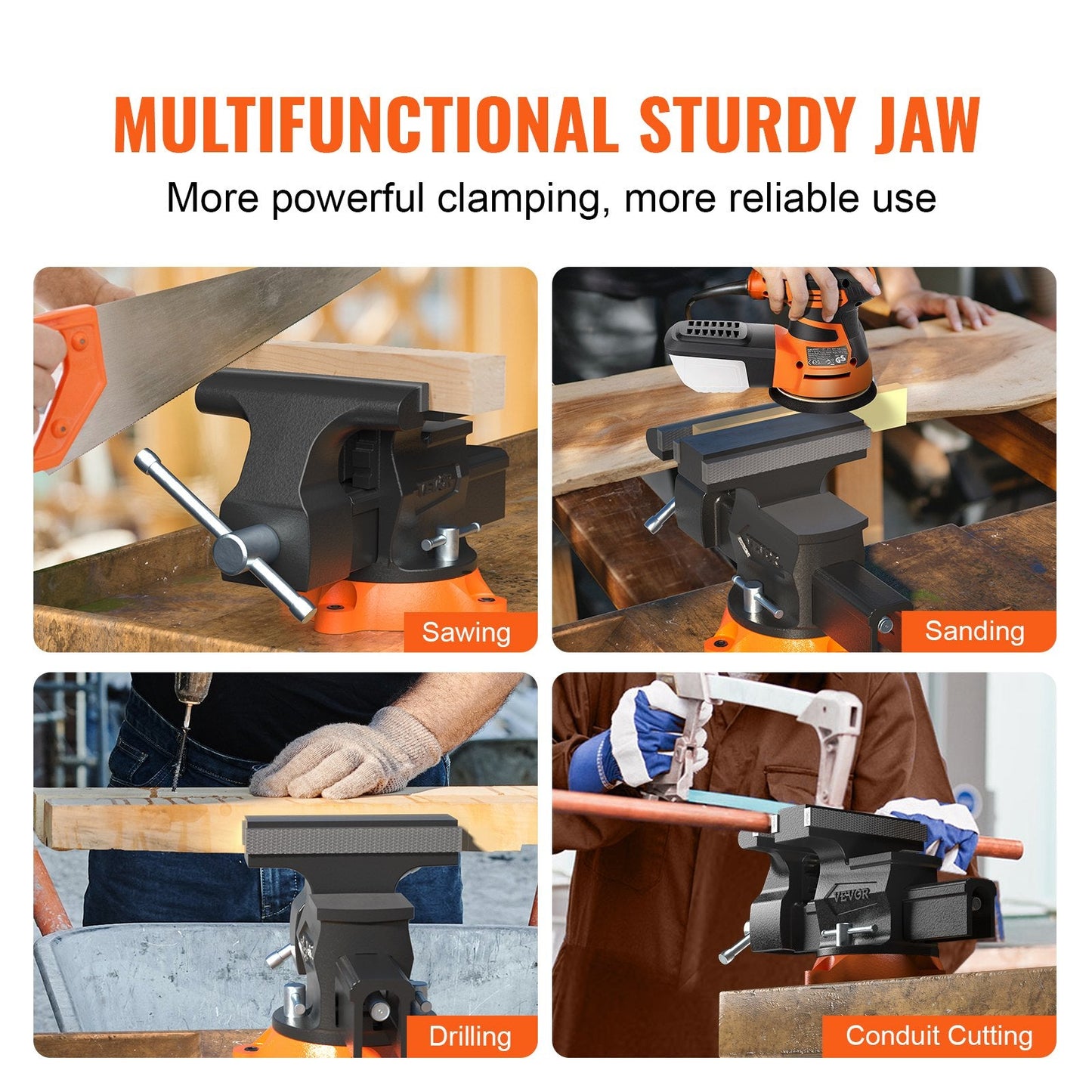 Heavy Duty 16.7cm Bench Vise with 360° Swivel Base & Anvil, Ductile Iron