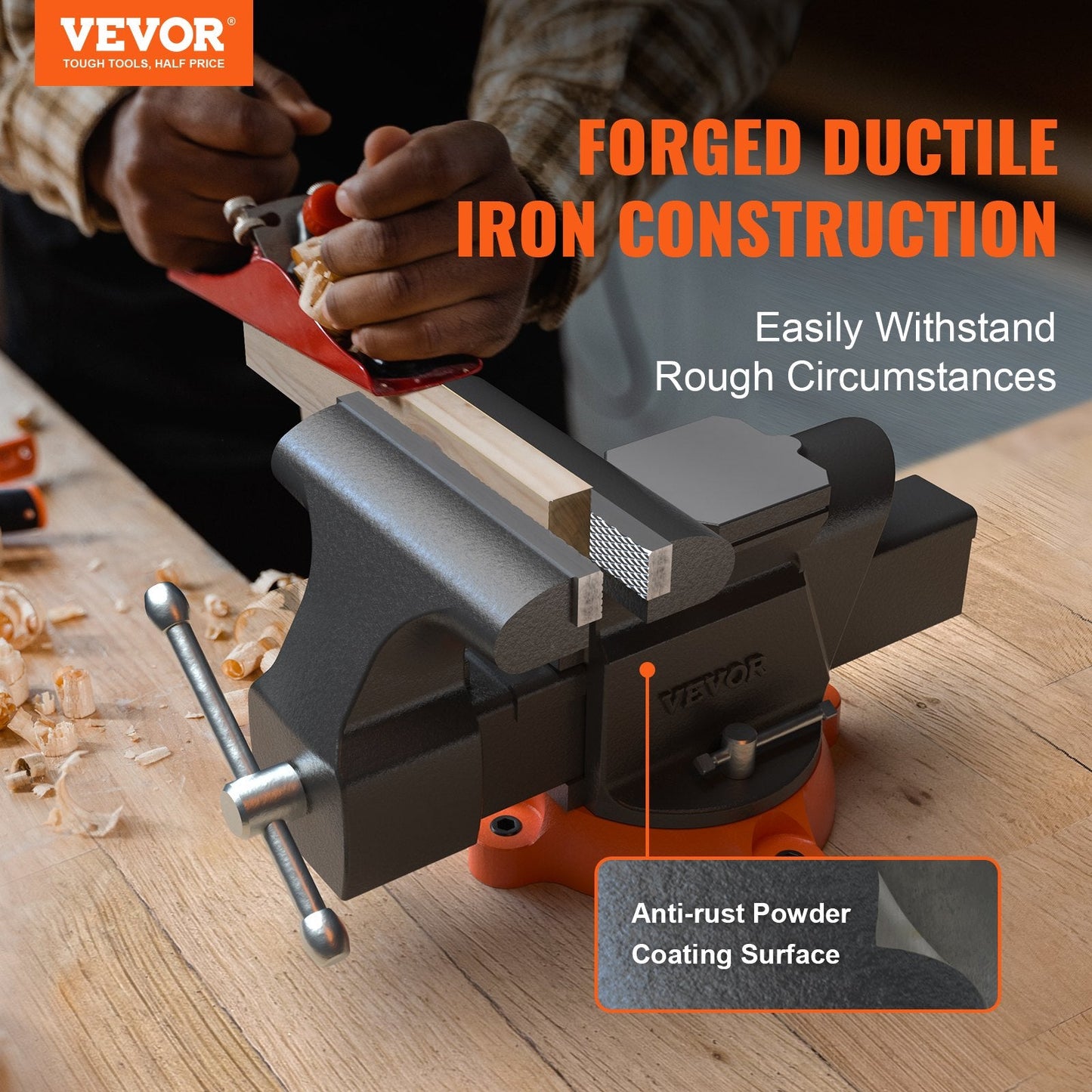 Heavy Duty 15 cm Bench Vise with Anvil and 360° Swivel Locking Base