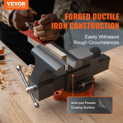 Heavy Duty 15 cm Bench Vise with Anvil and 360° Swivel Locking Base