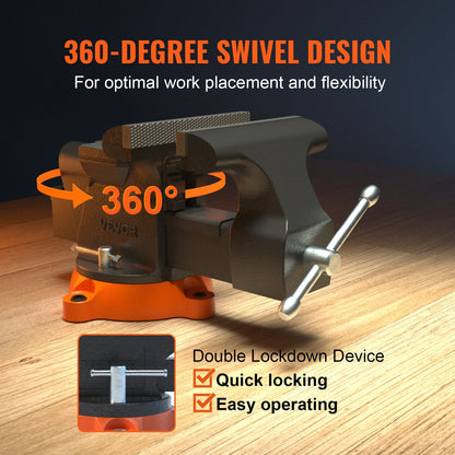 Heavy Duty 15 cm Bench Vise with Anvil and 360° Swivel Locking Base