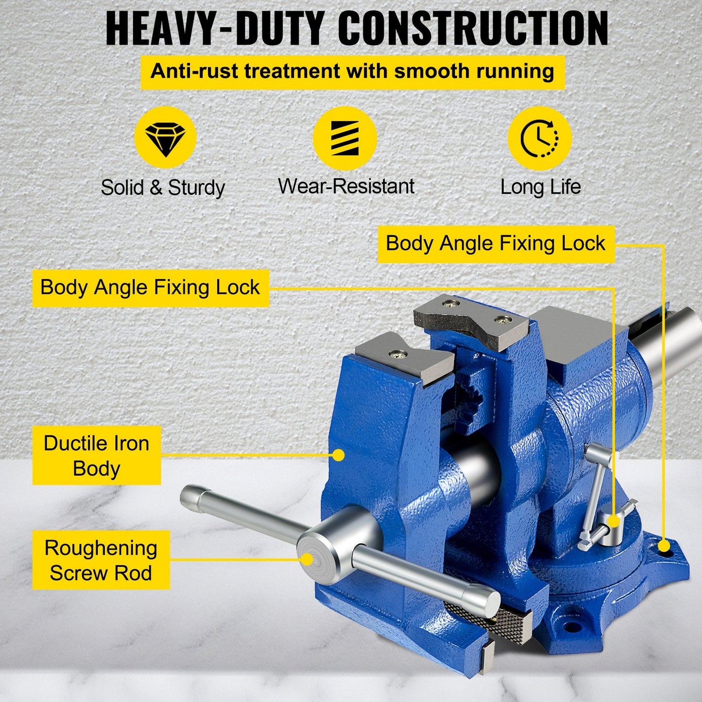 Heavy Duty 0.13m Bench Vise with 360° Swivel Base, Dual Clamps, High Precision