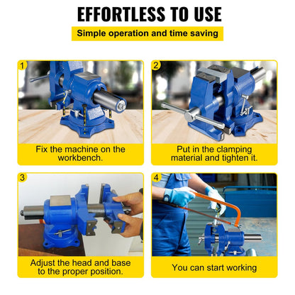 Heavy Duty 0.13m Bench Vise with 360° Swivel Base, Dual Clamps, High Precision