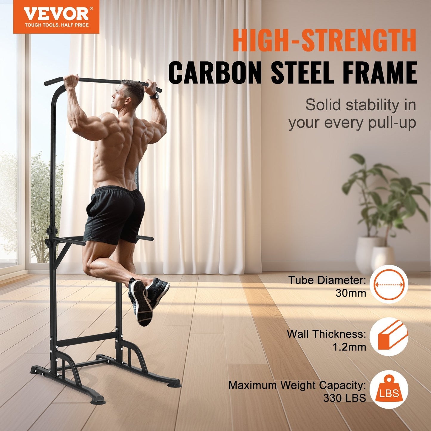 Adjustable Power Tower Dip Station, Multi-Function Home Gym, 150 Kg Capacity