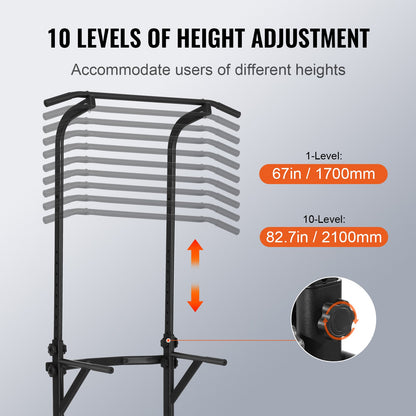 VEVOR Power Tower Dip Station, 10-Level Height Adjustable Pull Up Bar Stand, Multi-Function