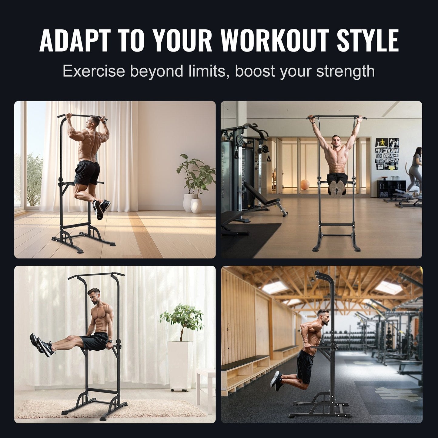Adjustable Power Tower Dip Station, Multi-Function Home Gym, 150 Kg Capacity