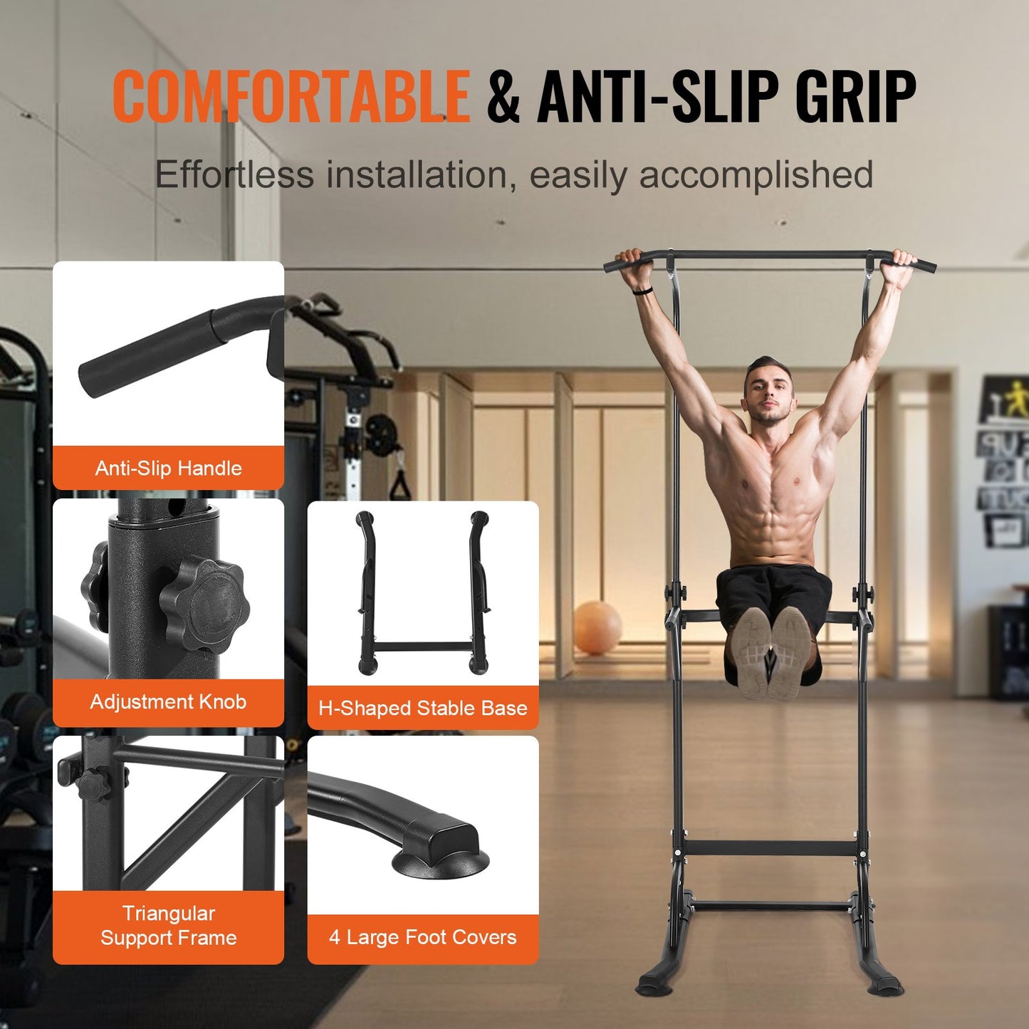 VEVOR Power Tower Dip Station, 10-Level Height Adjustable Pull Up Bar Stand, Multi-Function