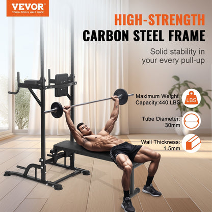 Adjustable Power Tower with Bench, 10-Level Pull-Up Bar & Dip Station for Home Gym