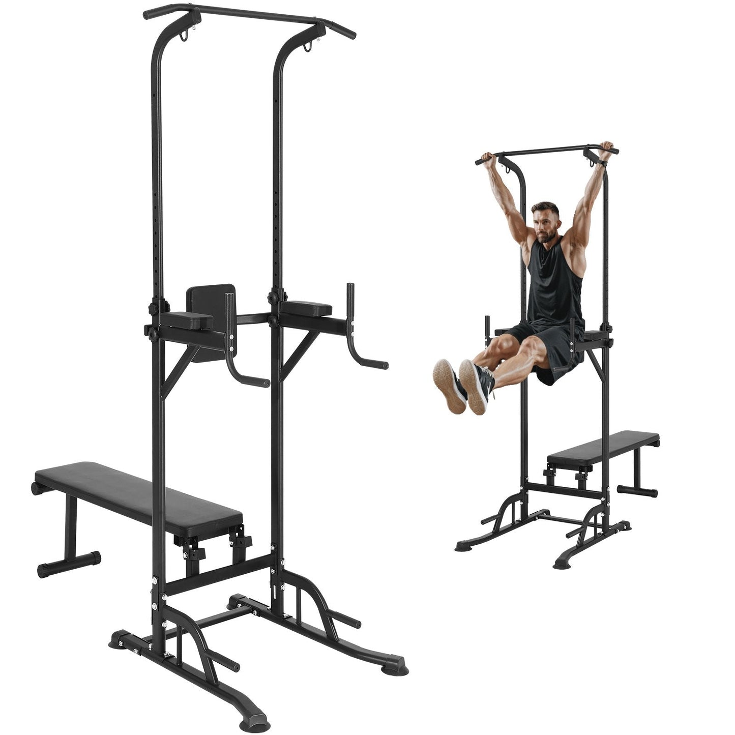 Adjustable Power Tower with Bench, 10-Level Pull-Up Bar & Dip Station for Home Gym