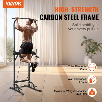 VEVOR Power Tower Dip Station, 10-Level Height Adjustable Pull Up Bar Stand, Multi-Function