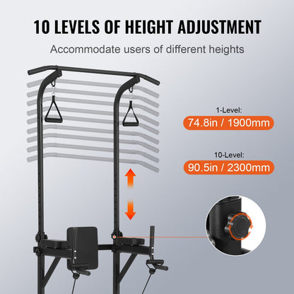 Adjustable Power Tower Dip Station with Pull-Up Bar and Backrest, 200 Kg Capacity