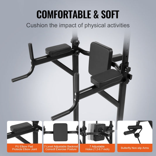 Adjustable Power Tower Dip Station with Pull-Up Bar and Backrest, 200 Kg Capacity
