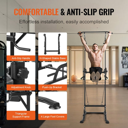 Adjustable Power Tower Dip Station with Pull-Up Bar and Backrest, 200 Kg Capacity