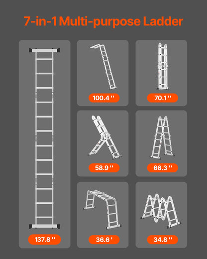 VEVOR Multi-Purpose Folding Ladder 7-in-1 3 Step 12ft Reach Height for Work